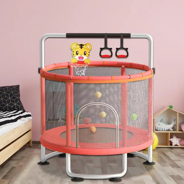 22564-06d288.jpg Kids Trampoline, High Bounce Cloth Adjustable Baby Toddler Trampoline, Widen U-shaped Base 440lbs Mini Trampoline With Swing