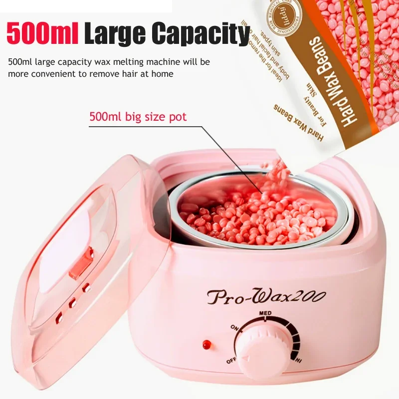 200ml-500ml Wax Heater Warmer Hair Removal Machine for Body SPA Epilator Paraffin Wax Pot + Wood Sticks + 200g Beans
