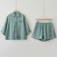 Women 2025 Summer Casual Linen Blouse Shorts Sets - Image 6
