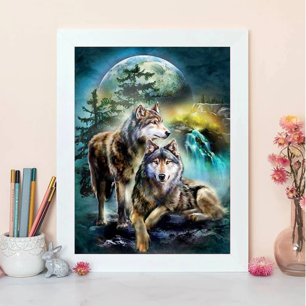 Huacan 5d diy pintura diamante lobo nativo americano casa decoração bordado  mosaico animal lua menina de cristal artesanato kit - AliExpress, image size:1000x1000