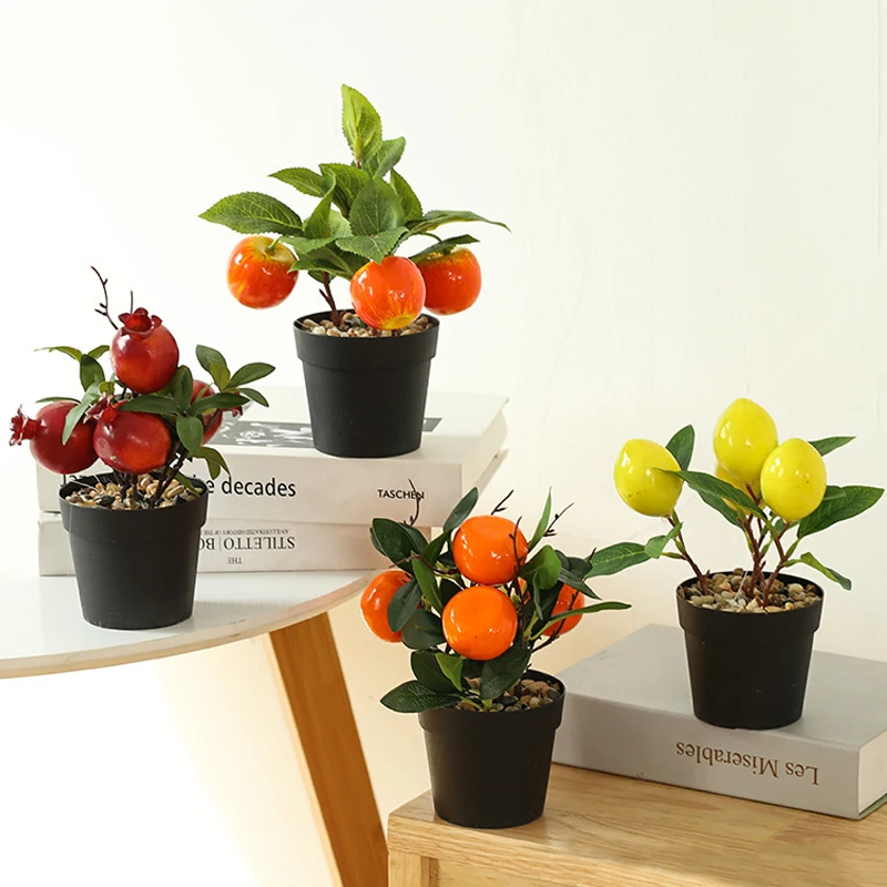 

Artificial Fruits Plant Bonsais Simulation Lemon Orange Pots for Indoor Party Decoration Office Desktop Home Ornaments
