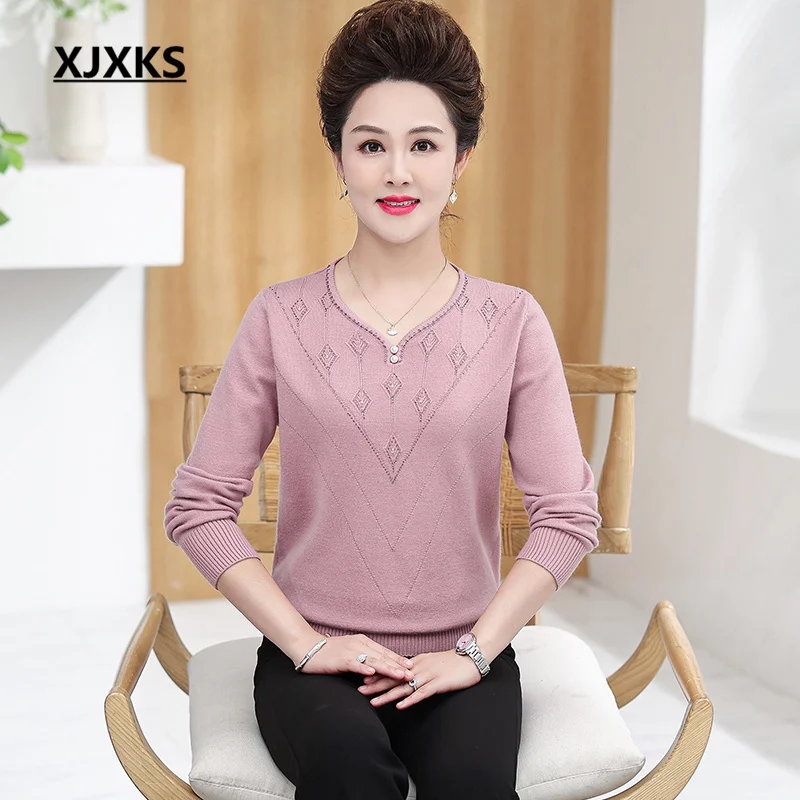 

XJXKS 2022 Autumn Winter Latest Loose Plus Size Women's Sweater High Quality Wool Knit Pullover Свитер Женский Fashion Diamond