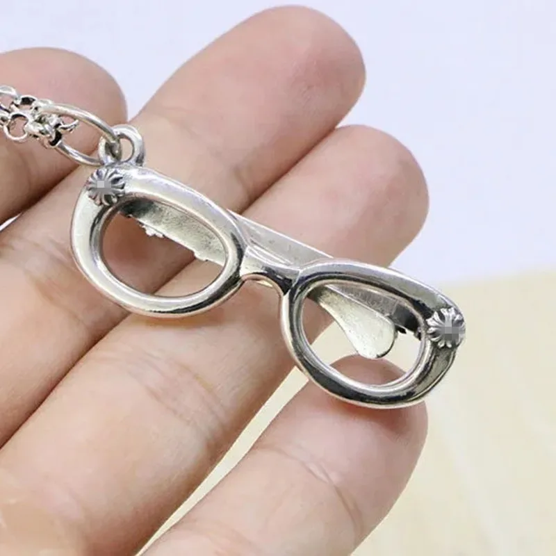 

Крутая личность S925 Стерлинговое серебро крест очки ожерелье креативные безделушки панк искусственная цепь кулон