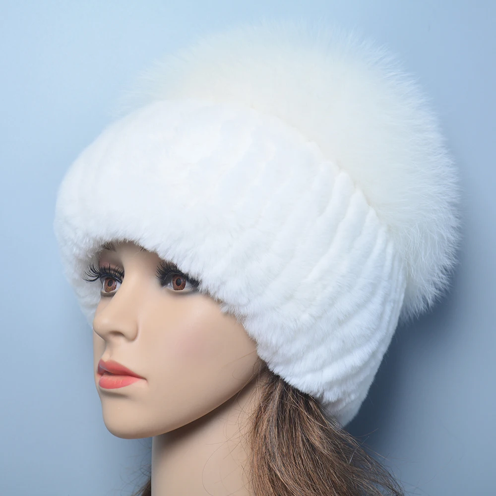 Russia Lady Winter Real Fur Hat Women Warm Knitted Genuine Rex Rabbit Fur Hat Top Natural Fox Bomber Caps Rex Rabbit Cap fur hat winter hat