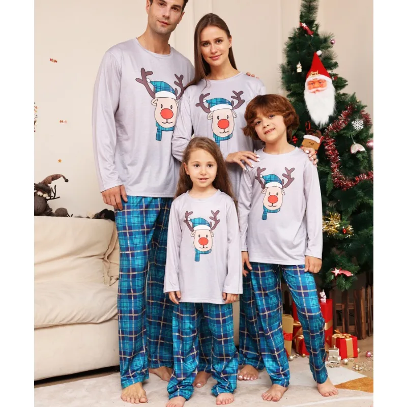 Christmas Family Set Men Kids Plaid Long Pants Pajamas