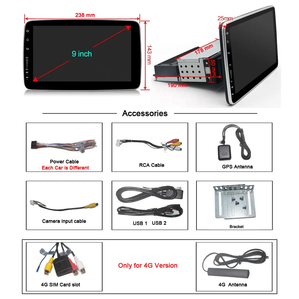 4G+64G Android 10.0 DSP IPS Rotatable 1 din car radio car stereo For 360 Degree universal audio Video DVD player 4G Wifi