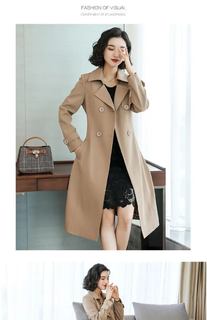 2022 New Spring Autumn Women Trench Coat Slim Trench Coat Women's Mid-length Khaki Windbreaker Plus Size 3XL Temperament Coat Parkas