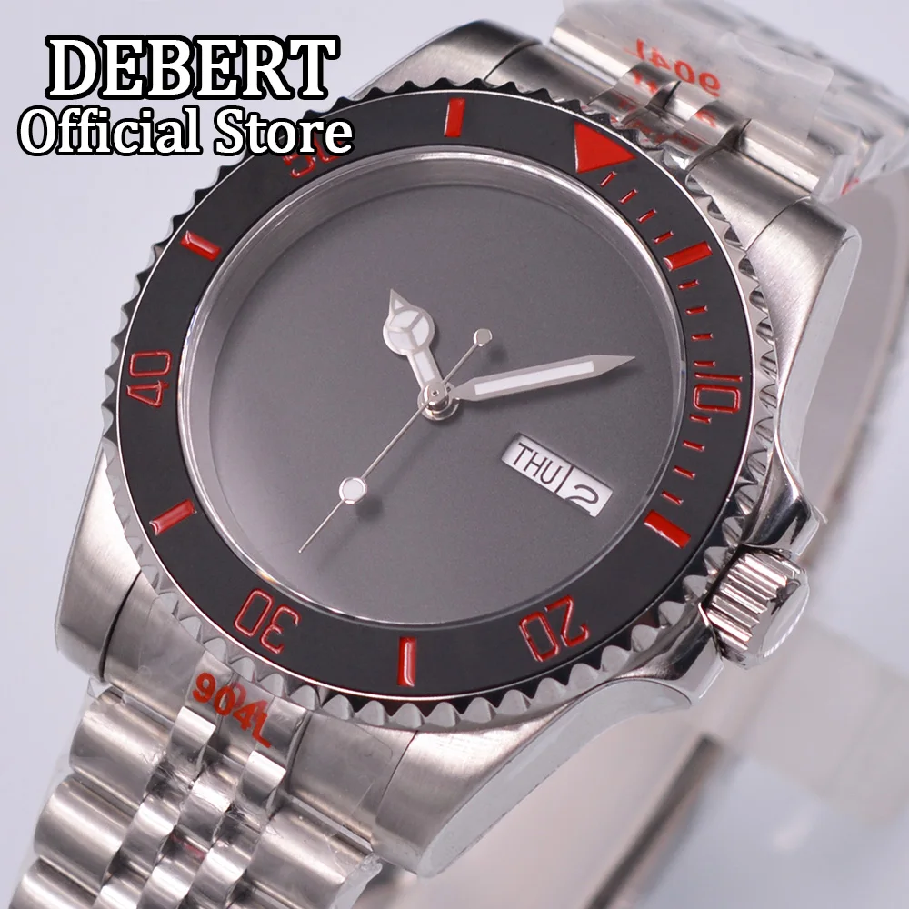 

DEBERT 40mm Automatic Men's Watch sterile Black Dial Day Display Japan NH36 Mechanical Automatic Watches Ceramic Bezel Luminous