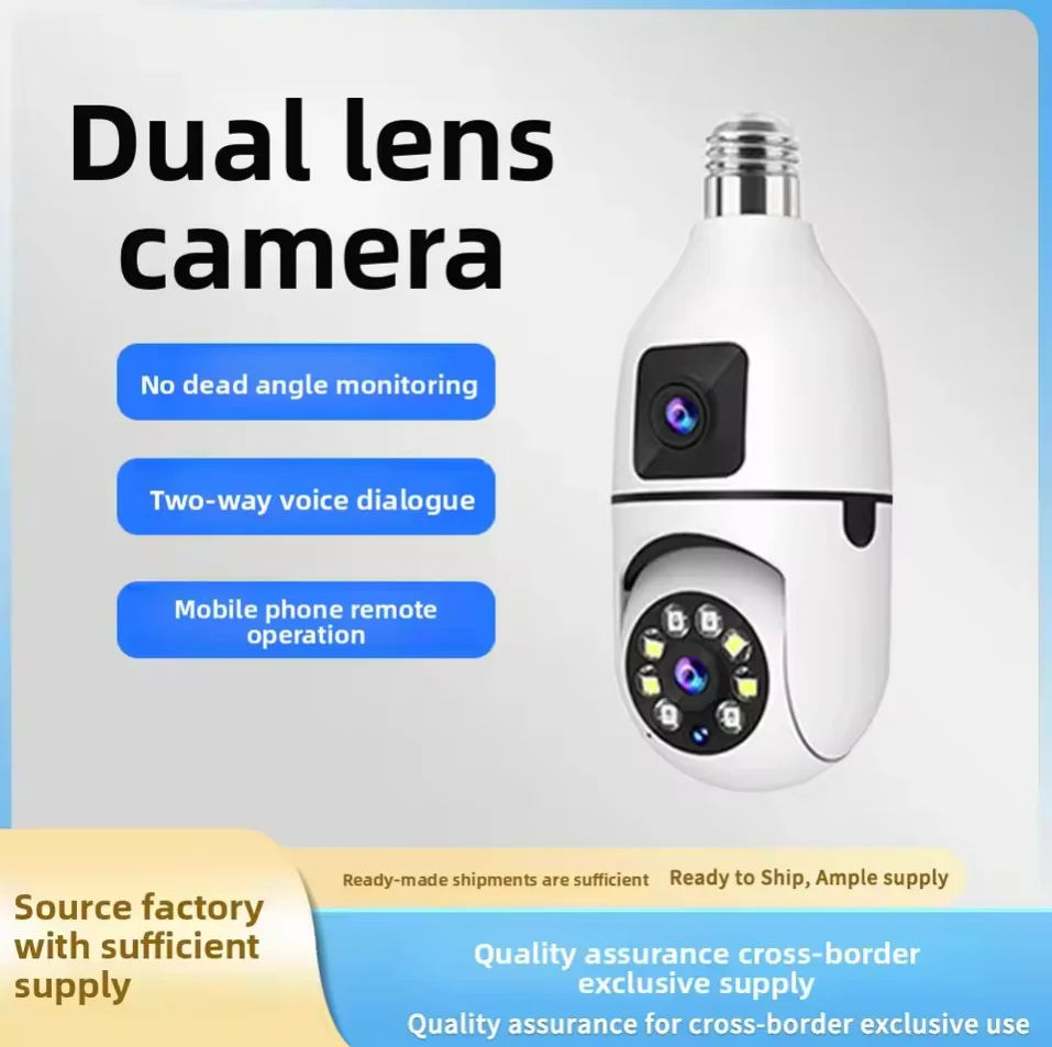 CCTV Security Camera with Dual Lens, PTZ Camera, Night Vision, Human Detection, Wi-Fi, Smart Home, 6MP Bulb, 2.4Ghz 3