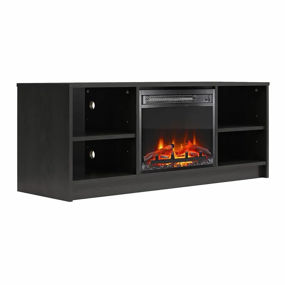 Electric Fireplace TV Stand Black Oak Media Storage Console Heater LED Flames Adjustable Shelves 55" TV 47.44"x15.67"x18.58" H 5