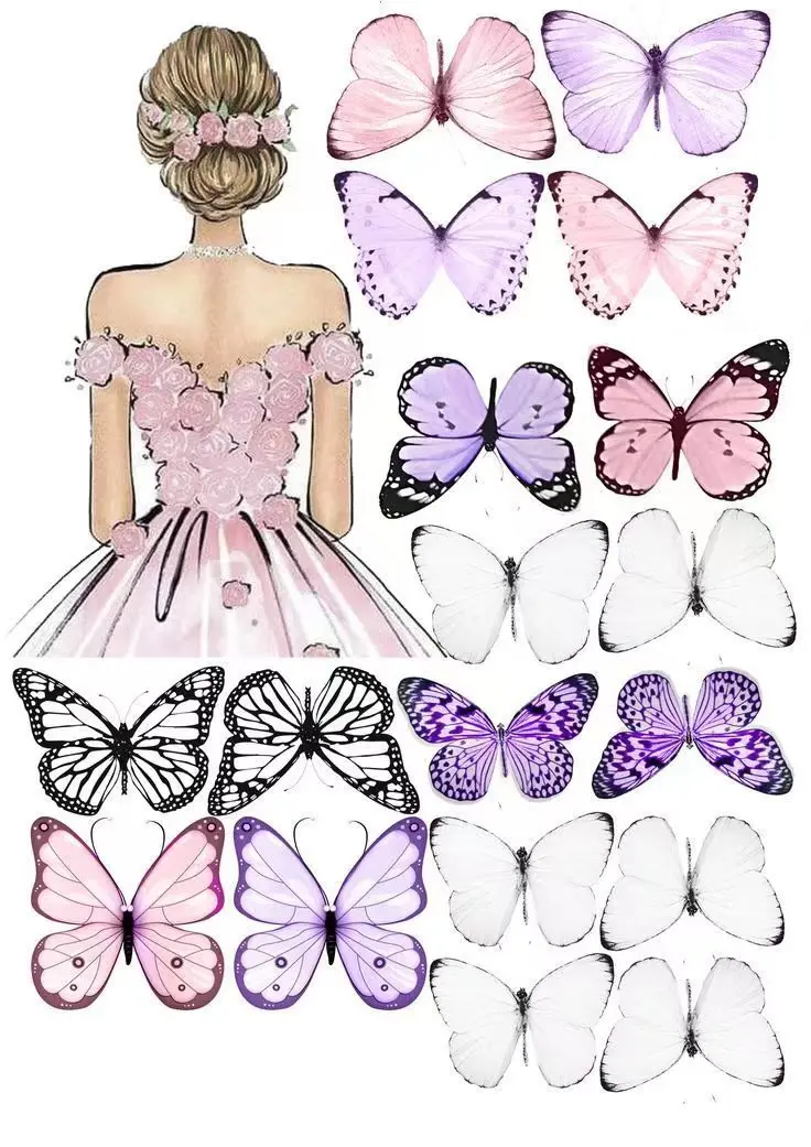 Beautiful Butterfly Back Girl Happy Birthday Party Cake Decoration Cake Topper Happy Mother\'s Day Cake Decorating Party Supplies