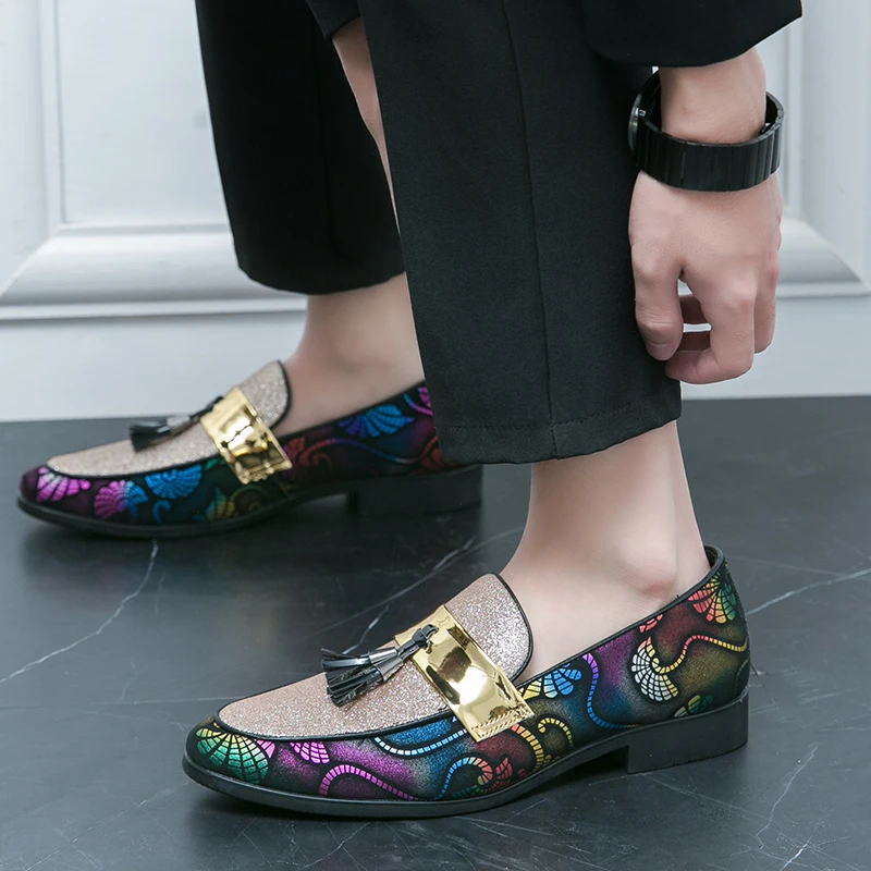 Spring Business Men Dress Shoes Gold Blue Adult Footwear Slip-on Man Party Formal Shoes Plus Size Casual For Men Sneakers