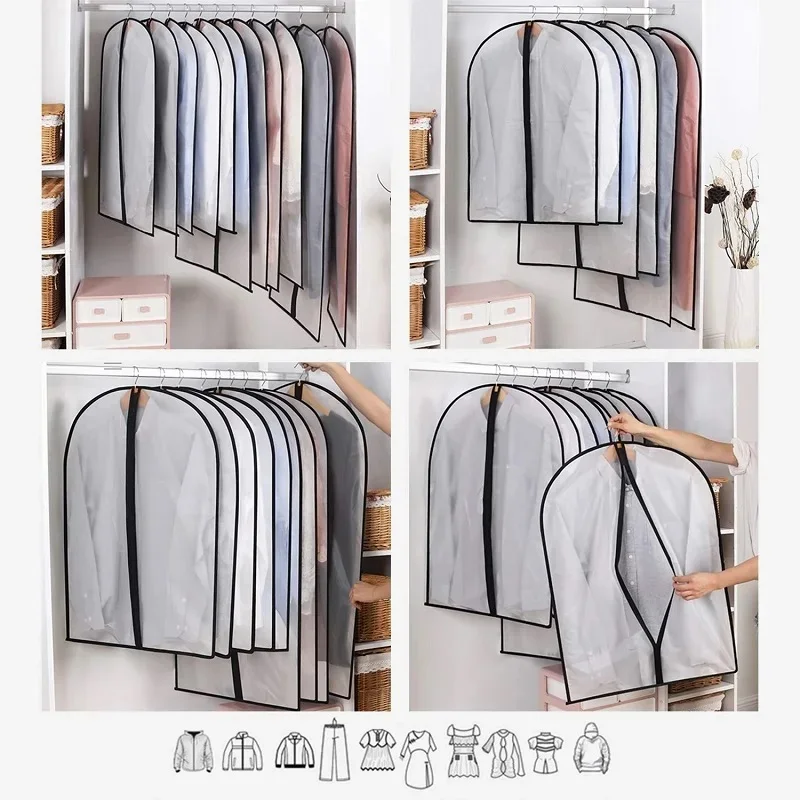 Sa58f198cc44d4cc2b9dd3b1751433d25c Dustproof Cloth Cover Bags Clothes Hanging Garment Dress Suit Coat Dust Cover Home Storage Bag Pouch Case Organizer