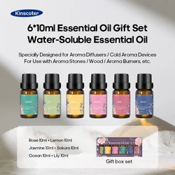 Wood Grain Aromatherapy Diffuser & Essential Oil Set - USB - Powered Cool Mist Humidifier and Desktop Air Purifier (6 Packs EO Set)