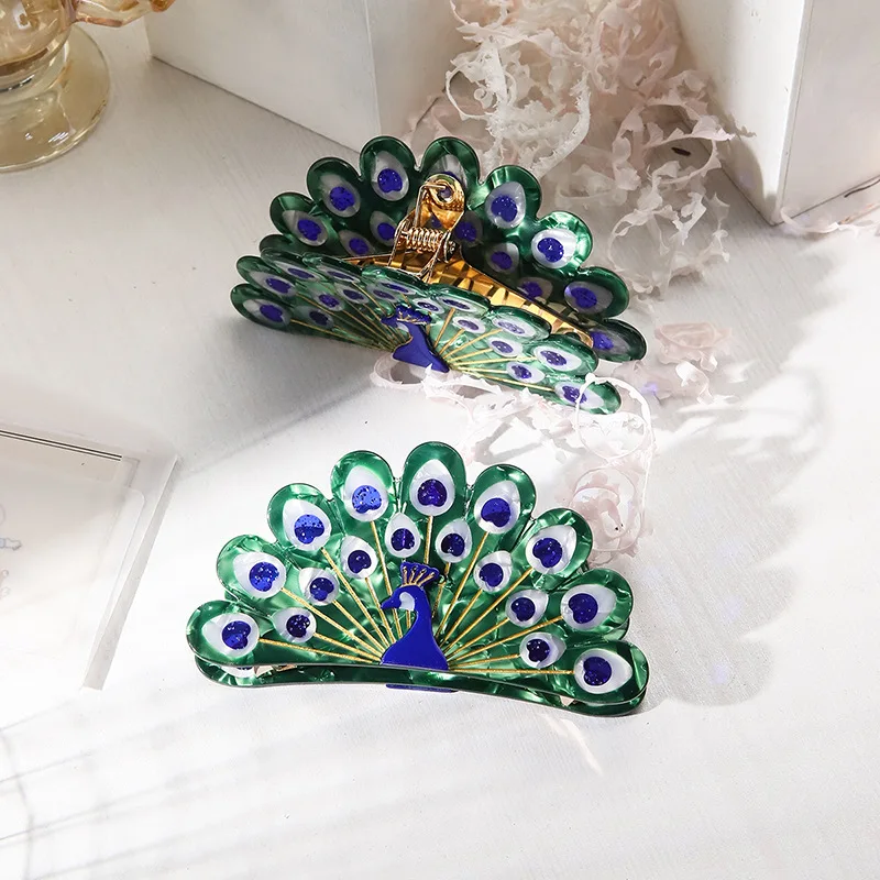 Cartoon Exquisite Acetate Peacock Hair Claw Clip Original Design Peafowl Animal Hair Clip Princess Crab Fashion Hair Accessories plastic lucky dolphin hair claw ocean animal fish shiny cartoon large shark clip hair clips ponytail holder hairpin