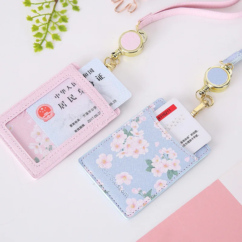 Kawaii Sakura Card Holder Lanyard Photocards ID Business Card Holder Portable Case Korean Stationery Office Supplies