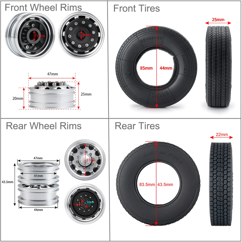 AXSPEED Metal Front Wheel Rim Unpowered Wheel Hub For 1/14th Scale