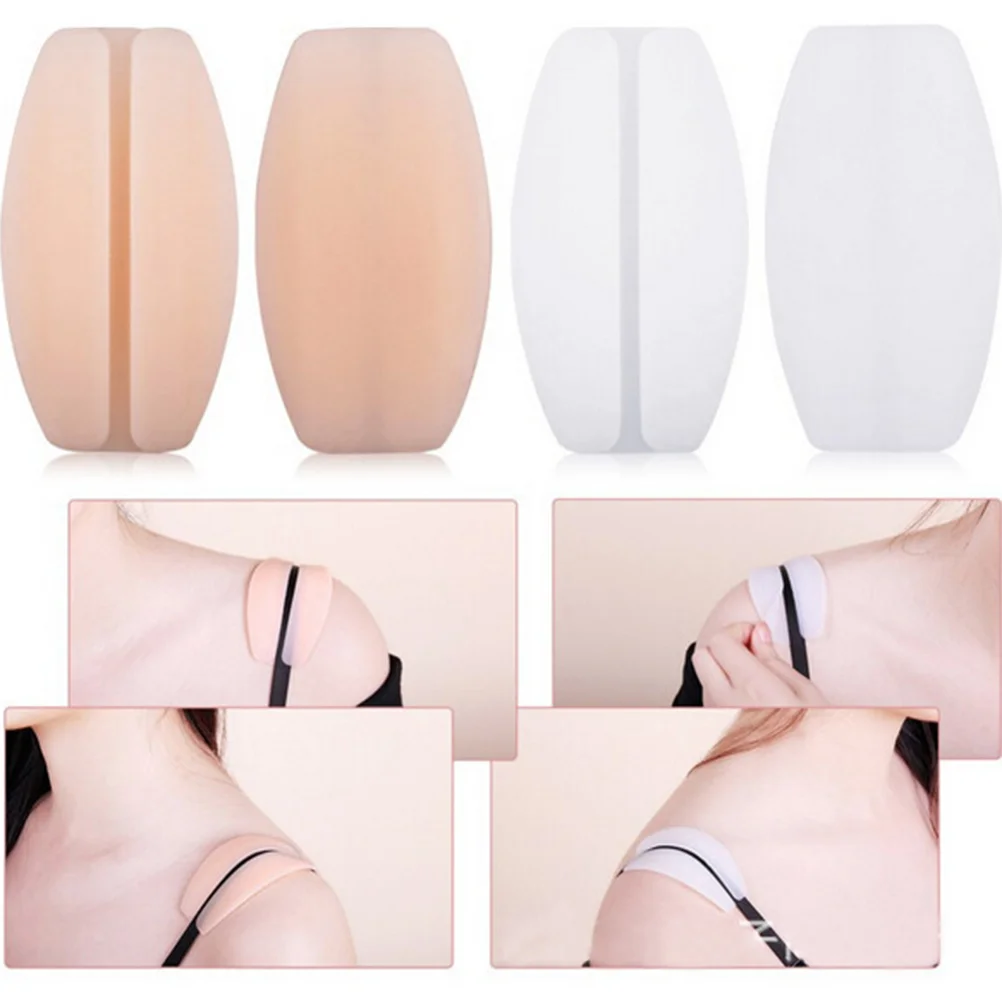 

4 Pair Women Shoulder Pads Silicone Strap Decompression Anti-Slip Shoulder Pads Accessories (White and Skin Color)