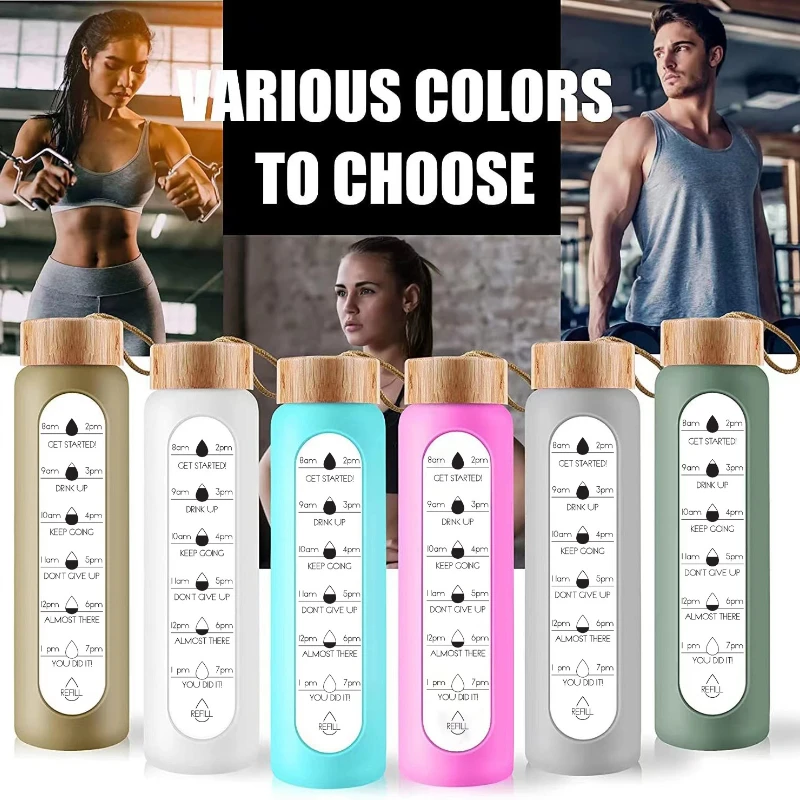 

Silicone Cover Bottle Outdoor Glass Cup High-Capacity Water Marker Sleeve Water Portable Creative With Bamboo Time Protective
