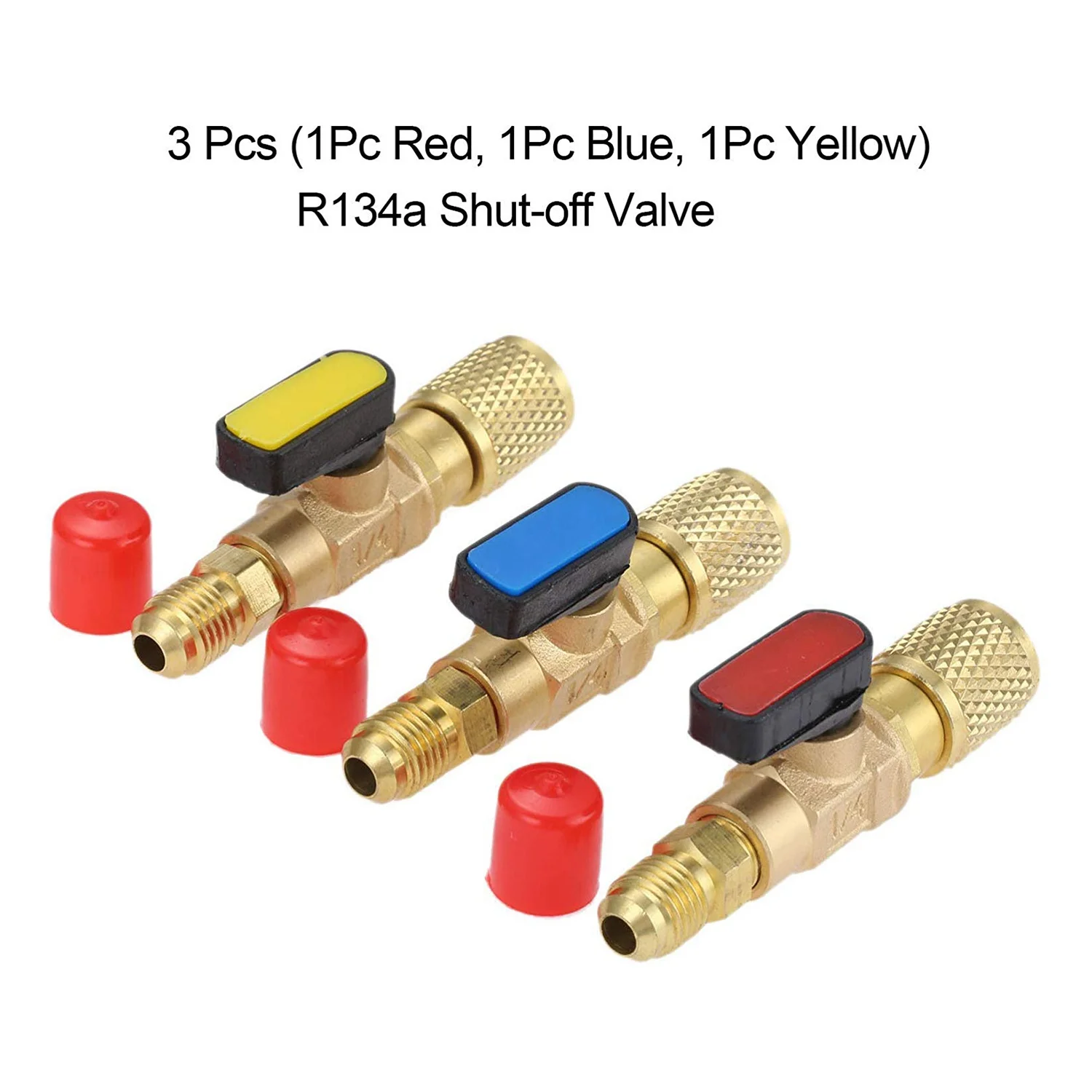 ABZV-3Pcs/Set Brass R410A Refrigerant Straight Ball Valves AC Charging Hoses Brass 1/4 inch Male To 1/4 inch / 5/16 Female