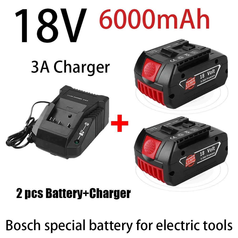 

18V 6000mAh Replacement BAT609 Battery for Bosch Compatible BAT618 BAT619G BAT620 SKC181-02 Cordless Power Tool Battery+charger