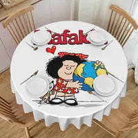 Mafalda World And Her Puppy Round Tablecloths 60 Inches Quino Comic Cartoon Table Cover for Kitchen Table Cloth 2
