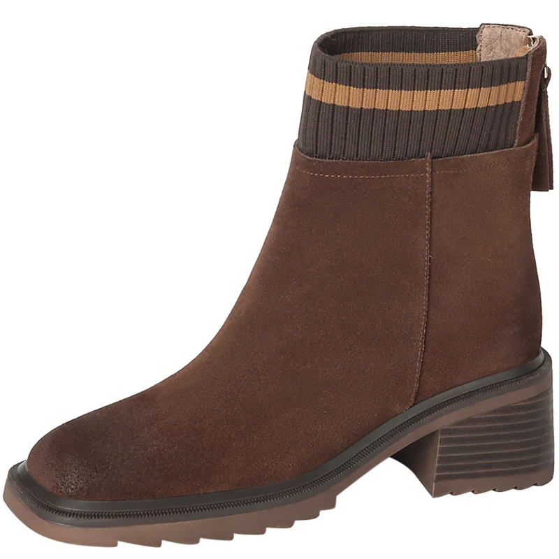 

2022 European Russia winter boots natural leather warm snow boots 22-24.5cm cowhide+wool ankle boots back zip Woolen boots