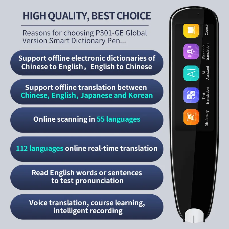 KKcare Caneta de tradução de digitalização portátil leitor de exame de voz  dispositivo tradutor de idioma com tela sensível ao toque wi-fi/conexão de  ponto de acesso/função offline suporte dicionário/leitura de leitura de