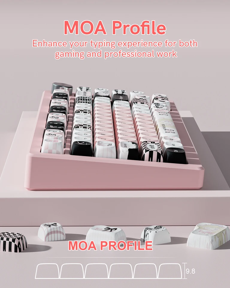 Set Copritasti MOA Catekro 144 Tasti – Profilo Rotondo, PBT Rosa, Sub Tinta, Per Tastiere Meccaniche 60/75/87/96/100/104/108% - 5