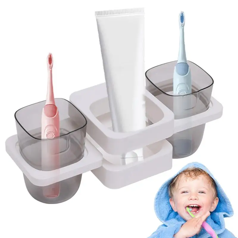Simple Wall Mounted Toothbrush Holder Toothpaste Mouth Cup Holder Drill-Free Bathroom Storage Shelf Portable Rack Organizer