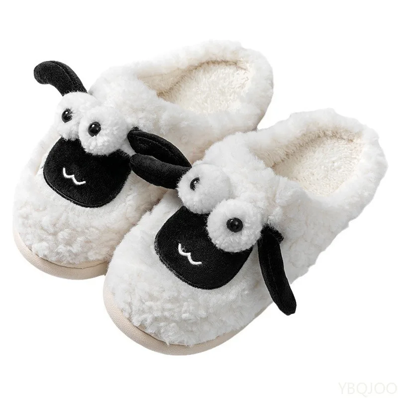 Couple Cute Sheep Cartoon Cotton Slippers for Men and Women Winter Home Indoor Warmth Comfortable Postpartum Cotton Trailers