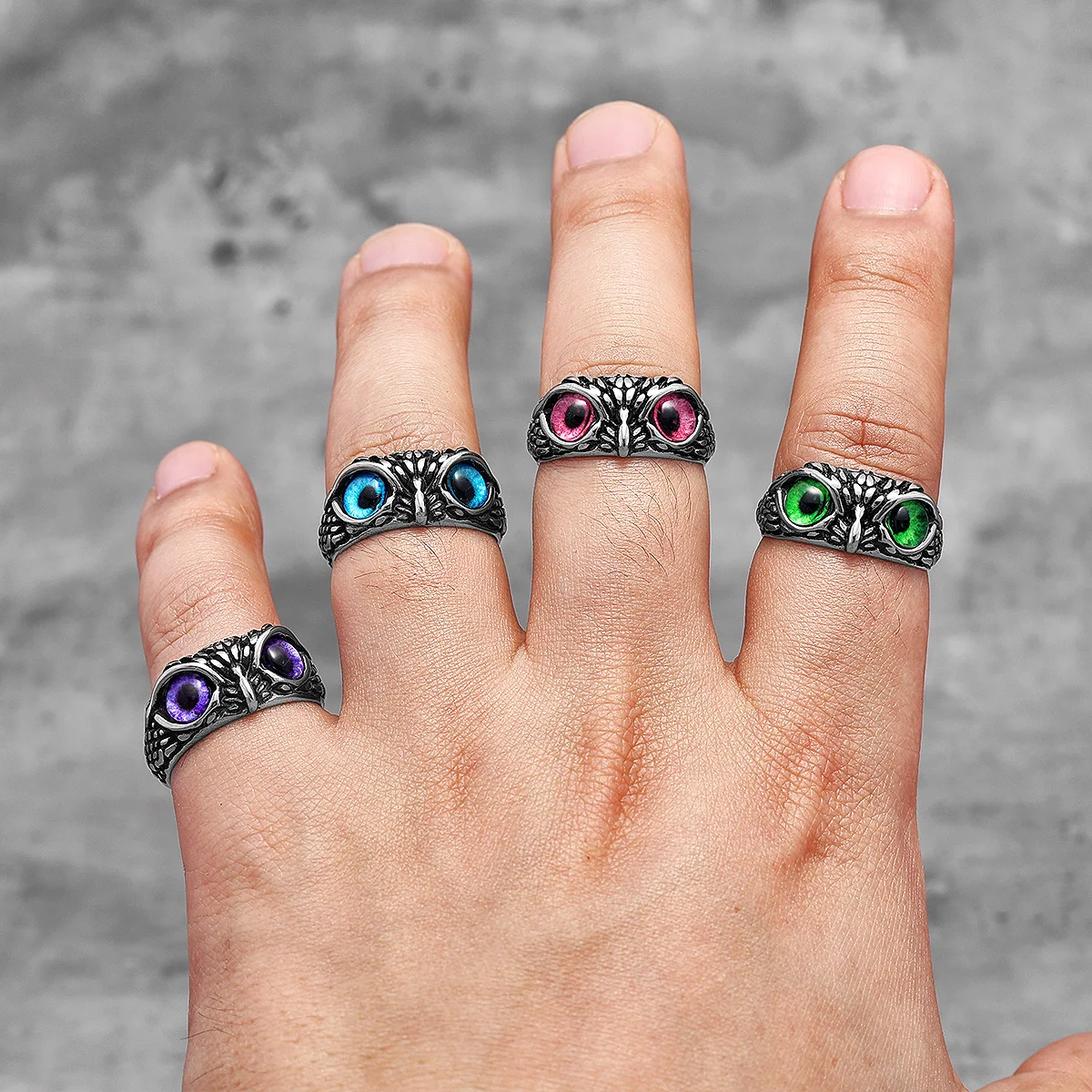 여러 색상 귀여운 올빼미 스테인레스 스틸 여자 망 반지 펑크 그릴 남자 친구 보석 창의력 선물  도매