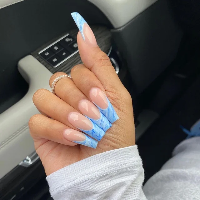 1 Box Blue False Nails With Butterfly Designs Press On Nail Ballerina Long Coffin Fake Nails Artificial Nail Art Tips With Glue False Nails Aliexpress