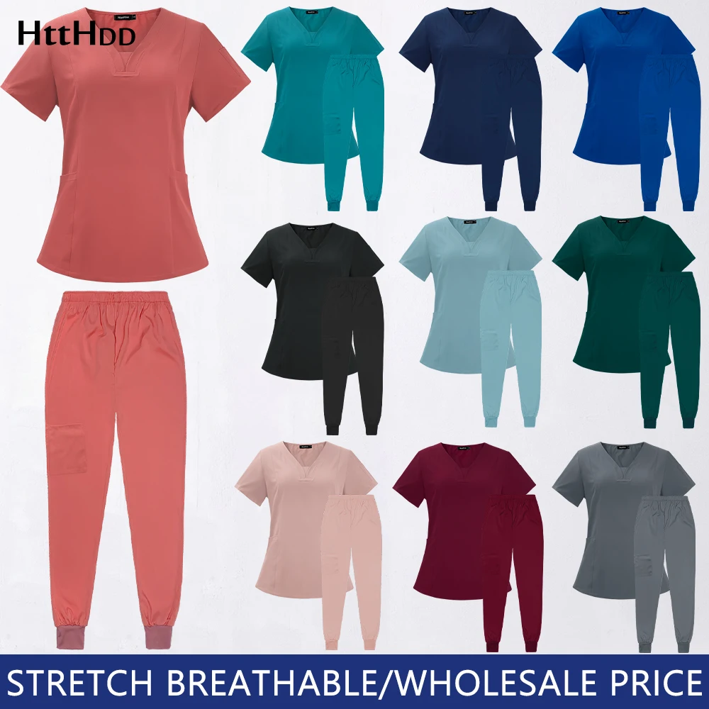 Medical Uniform Solid Color Short Scrub Suit Nurse Uniforms Breathable Doctor Uniform for Women Medical Clothing Beauty Salon Work Set