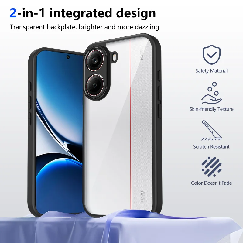 HD Clear Shockproof Transparent Phone Case with PC Back and TPU Bumper