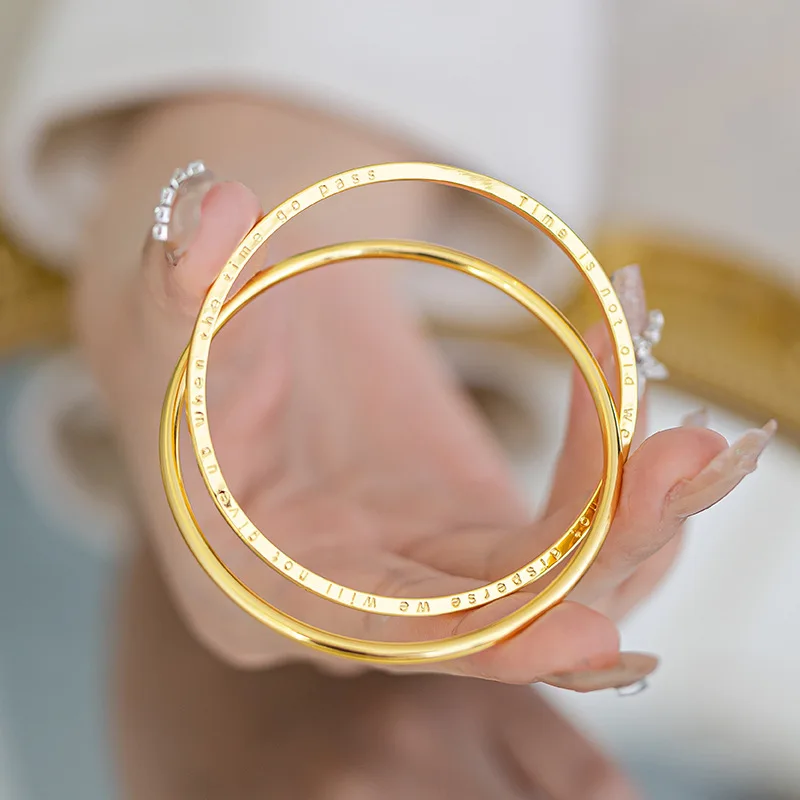 18K Gold Women's Double Chain Letter Design Bracelet, AU750 Pure Gold, Light Luxury Fashionable Elegant and Versatile Jewelry 1