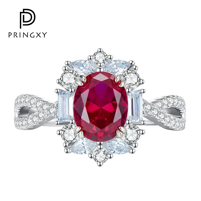 

PRINGXY Real 925 Silver Gemstone Ring for Engagement Natural Ruby Solid 925 Sterling Silver Ruby Ring Romantic Gift for Girl New