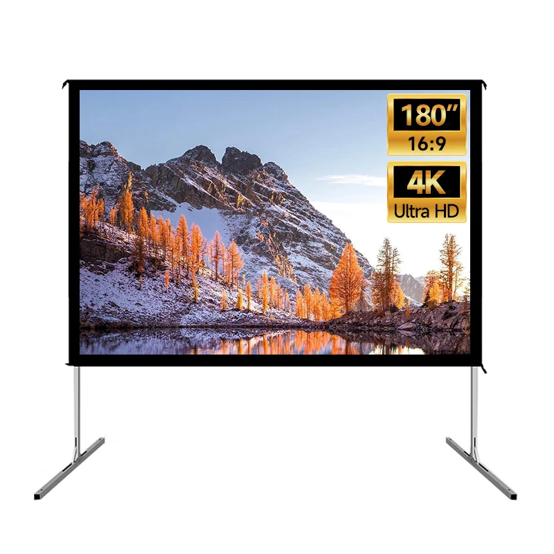 Factory Price 180 Inch Portable Projector Screen 16:9 4K Outdoor Decor Foldable Projector Screen