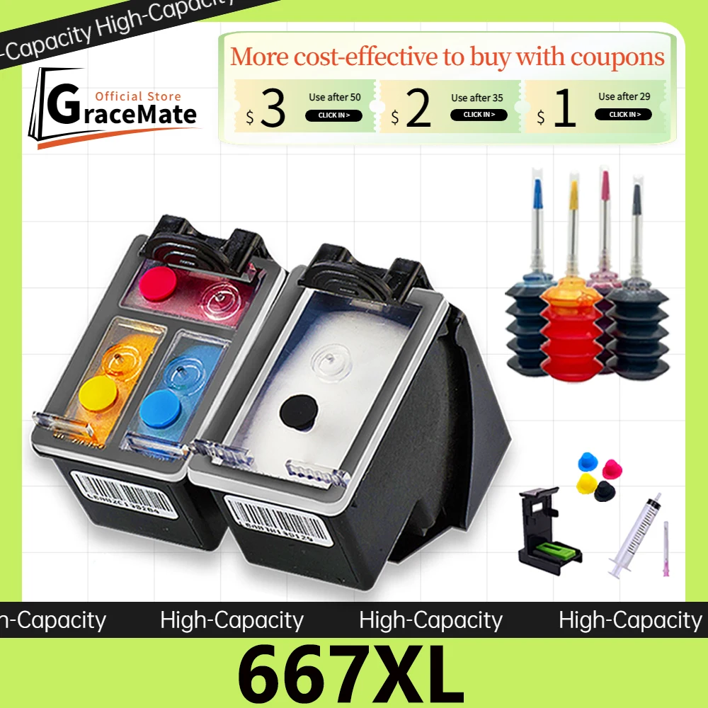 667XL Recargable Cartridge for HP Deskjet Plus Ink Advantage 6075 6475 6476  1275 2374 2375 2376 2775 2776 Printer hp667 Cartucho