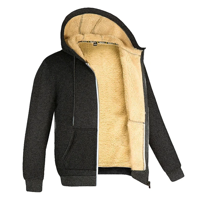 Winter Lambswool Zipper Hoodies Thicken Warm Jackets Long Sleeve Sweatshirts Casual Sports Fleece Black Coats Hooded Men Coat To 3