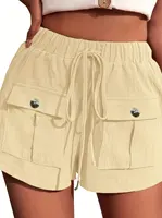 Apricot Women's Oversized Woven Solid Color Casual Shorts Comfortable Loose Fit High Waist Knee-Length Summer Fashion Apricot - Image 6