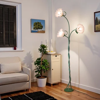 Retro 3-Head Flower Floor Lamp with Adjustable Necks & Dimmable Light 1
