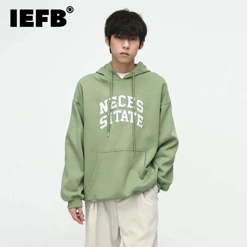 

IEFB Men's Loose Hoodies Fashion Printing Casual Pullover Tops Street Male Letter Embroidery Hooded Sweater Autumn New 9C2777