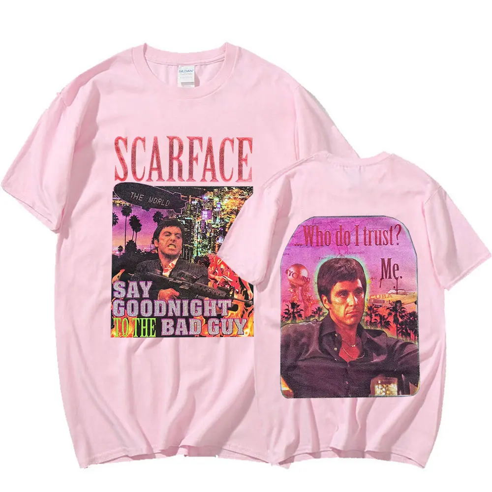 90s Movie Scarface Tony Montana T-shirt Double Sided Graphic Print  Oversized T-shirts Hip Hop Punk Vintage T Shirt Streetwear