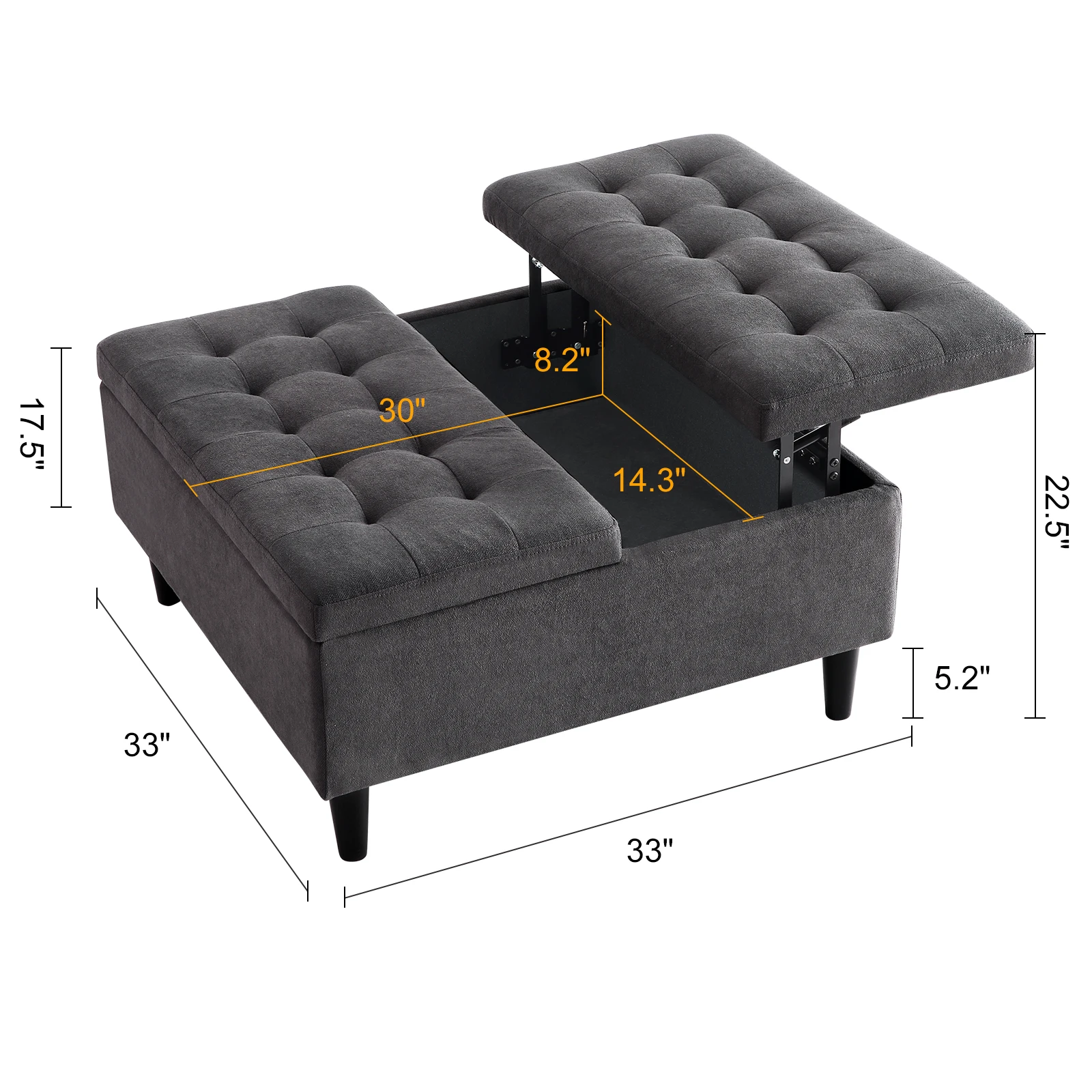 33" Square Storage Ottoman Upholstered Ottoman Coffee Table with Lift Top Cafe Table with Storage for Living Room 6