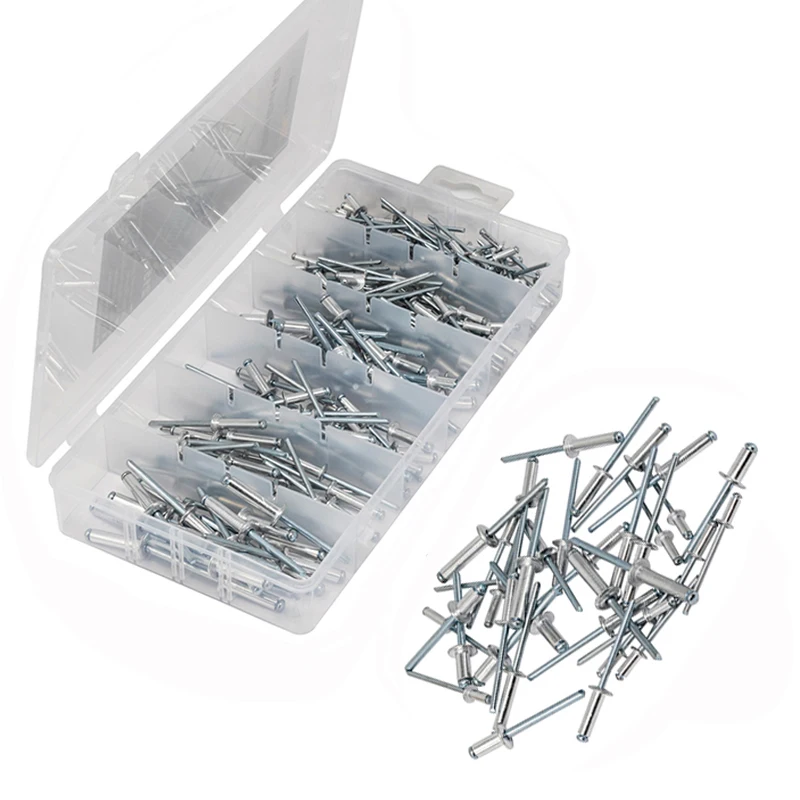 Kit di assortimento di rivetti Pop ciechi con testa a cupola di dimensioni Multiple da 215 pezzi, Kit di assortimento di rivetti Pop (argento)