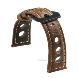 Vintage Cowhide Leather Watch Strap with Pin Buckle - Fashionable Watch Band - 22mm (Brown)