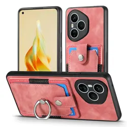 Leather Card Holder Wallet Case with Magnetic Back for Honor 200 Lite (Pink)