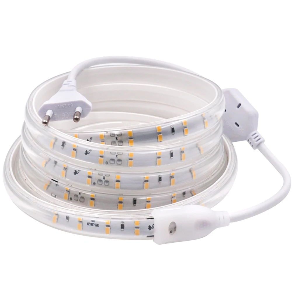 

220V 2835 LED Strip 20cm Cut Double Row 120LED/m Flexible Light With Power Plug EU UK Waterproof Ceiling Decor Ribbon For Home