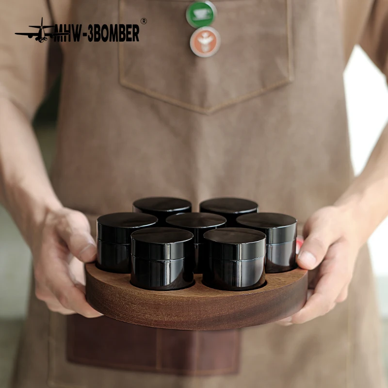 밀폐 뚜껑이 달린 MHW-3BOMBER 유리 커피 콩 보관함 세트, 빈티지 원목 베이스 스탠드, 섬세한 주방 액세서리